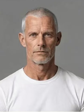 Before: Grown-out swept-back hair with a full beard